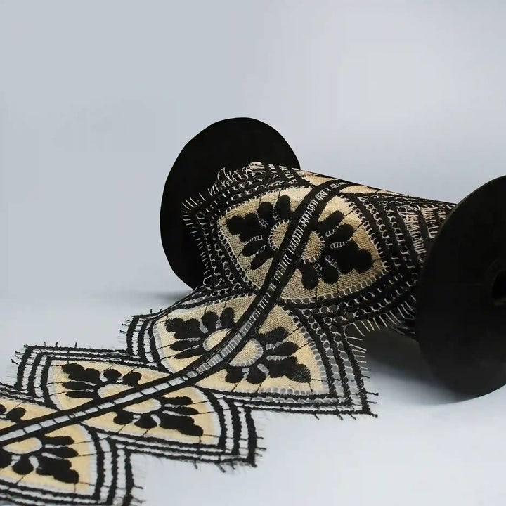 Black and Gold Geometric Motif Chantilly lace