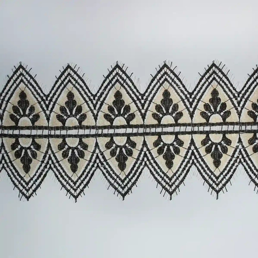 Black and Gold Geometric Motif Chantilly lace