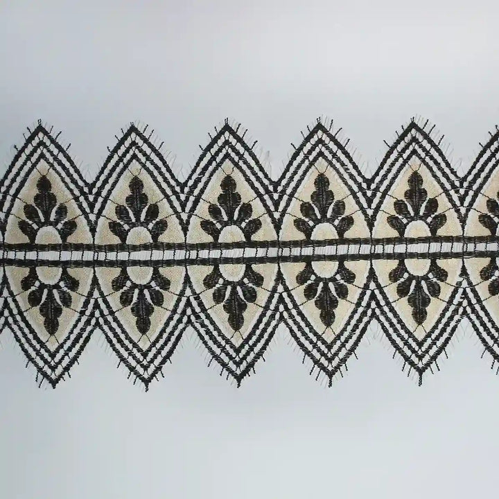 Black and Gold Geometric Motif Chantilly lace
