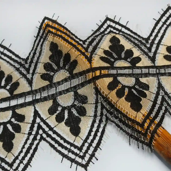 Black and Gold Geometric Motif Chantilly lace