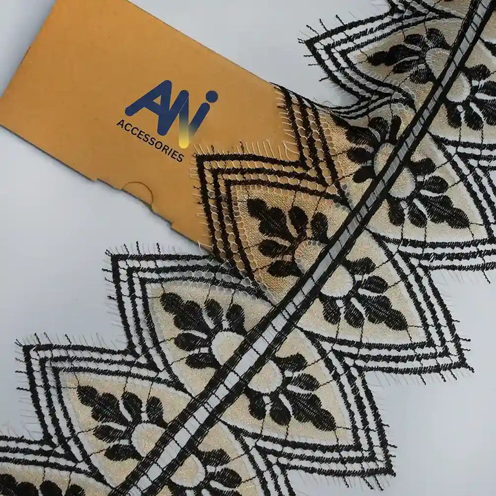 Black and Gold Geometric Motif Chantilly lace