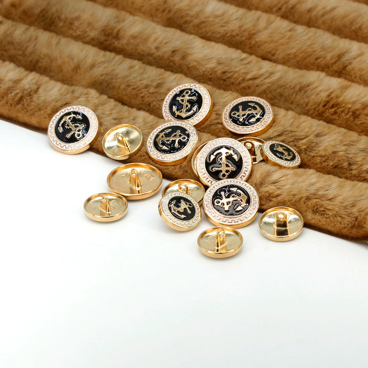 Gold and Black Anchor shank Metal Button (Pack of 8 Buttons)