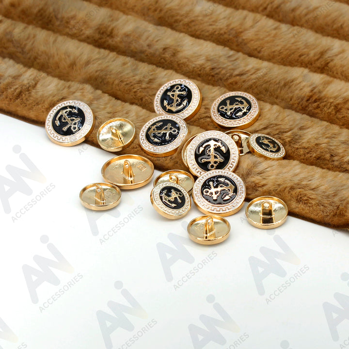 Gold and Black Anchor Metal Buttons