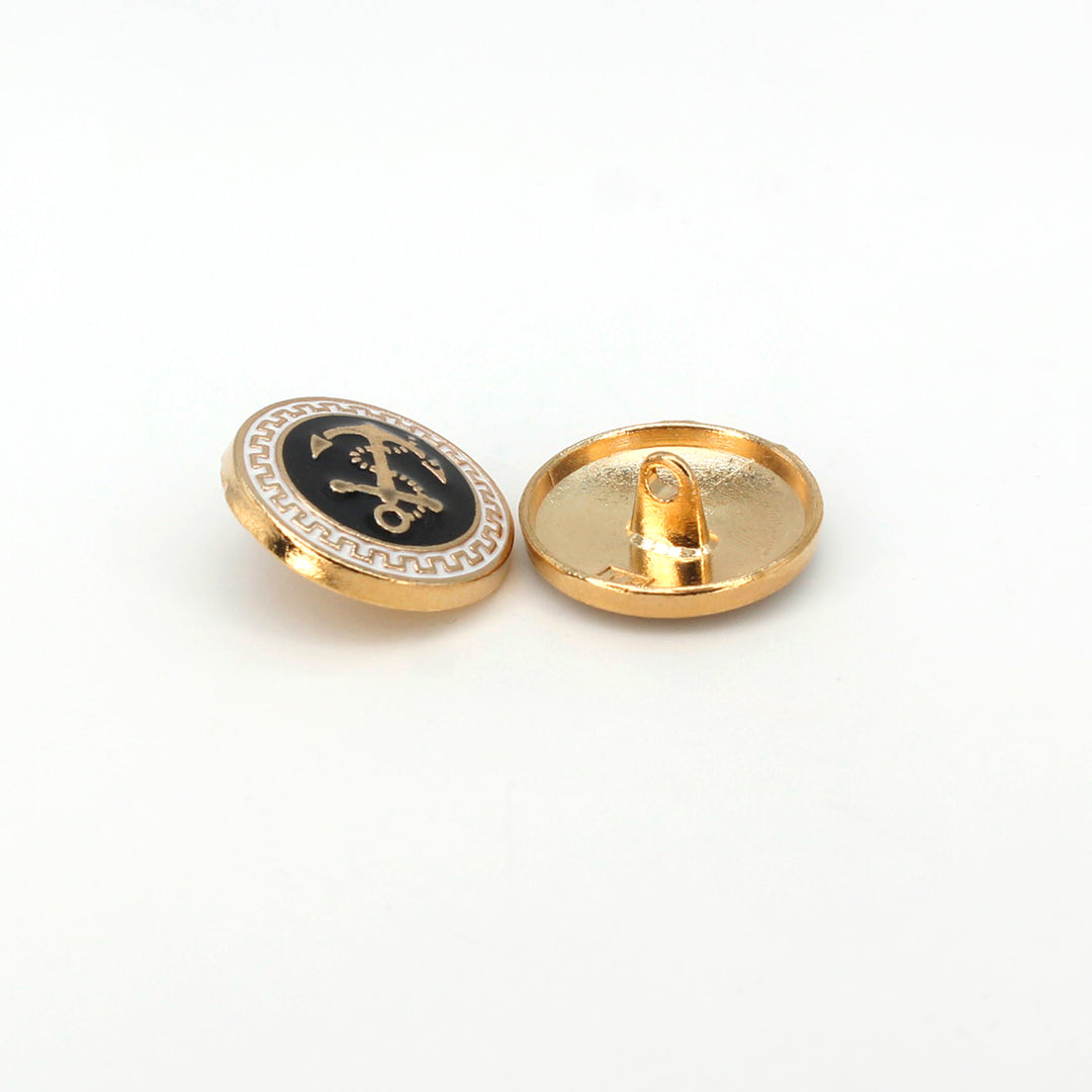 Gold and Black Anchor shank Metal Button (Pack of 8 Buttons)