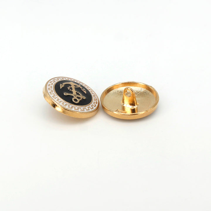 Gold and Black Anchor shank Metal Button (Pack of 8 Buttons)