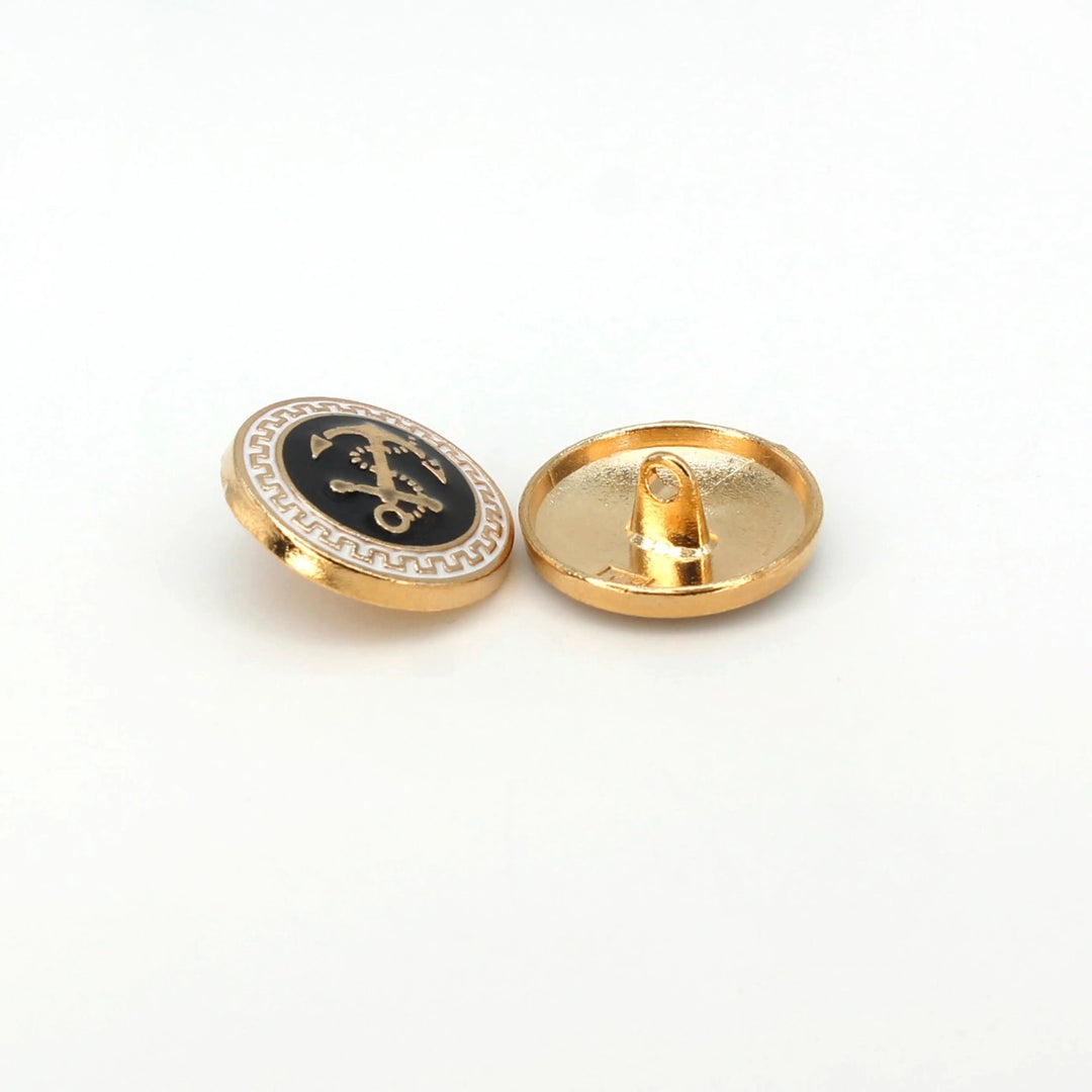 Gold and Black Anchor shank Metal Button | 18mm(28L) & 23mm(36L)