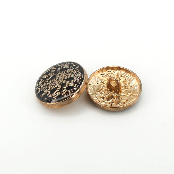 Golden Paisley Design with Black Color Shank Metal Button ( Pack of 8 Buttons)