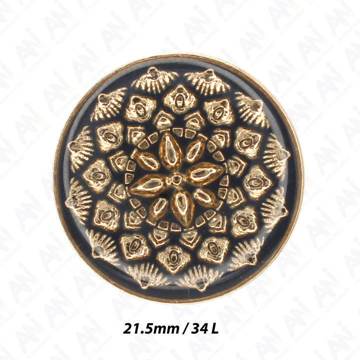 Black and Gold Intricate Floral Buttons