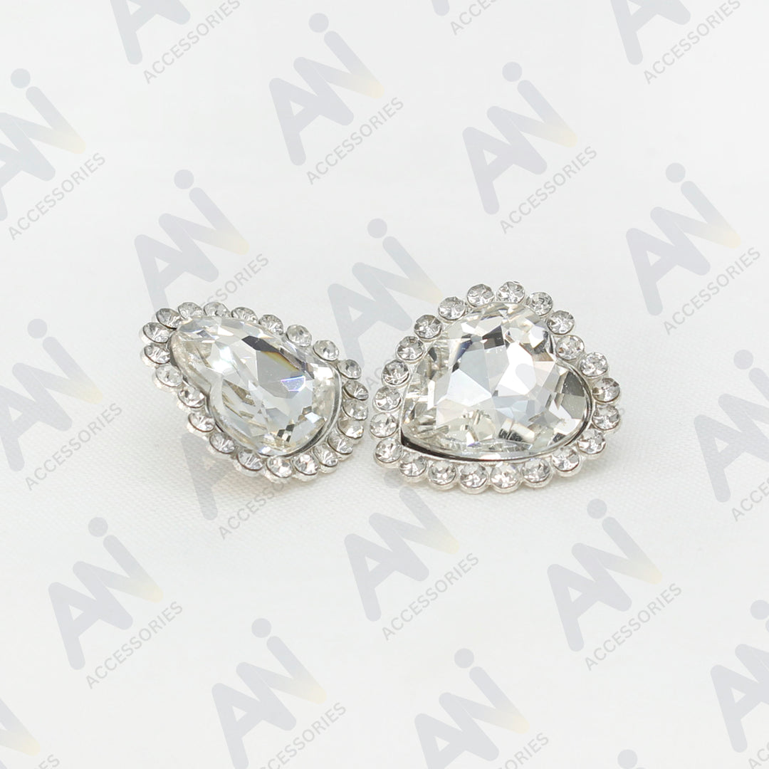 Diamond Heart shape Silver Metal Buttons