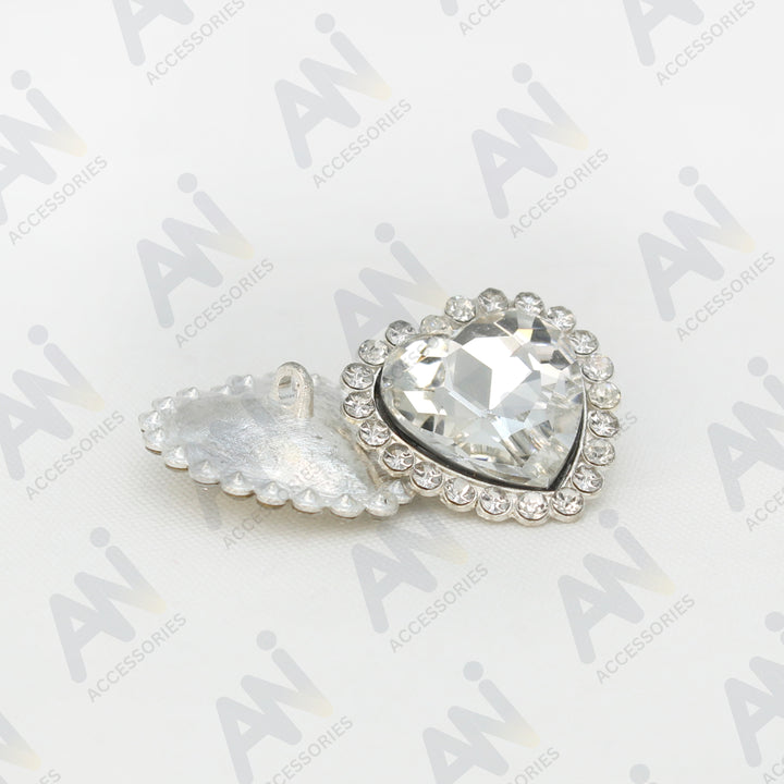 Diamond Heart shape Silver Metal Buttons