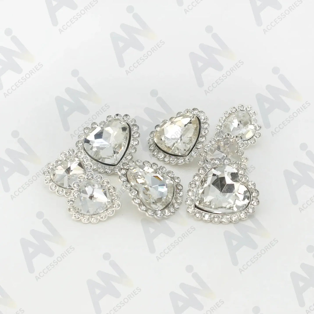 Diamond Heart shape Silver Metal Buttons | 19mm(30L) & 25mm(40L)