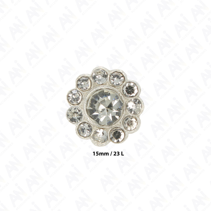 Sunflower Rhinestone Silver Metal Buttons