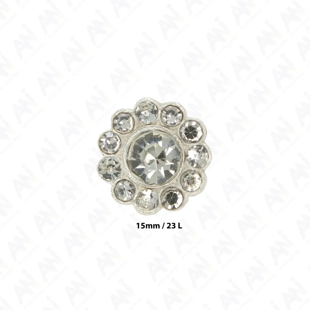 Sunflower Rhinestone Silver Metal Buttons | 15mm(23L)