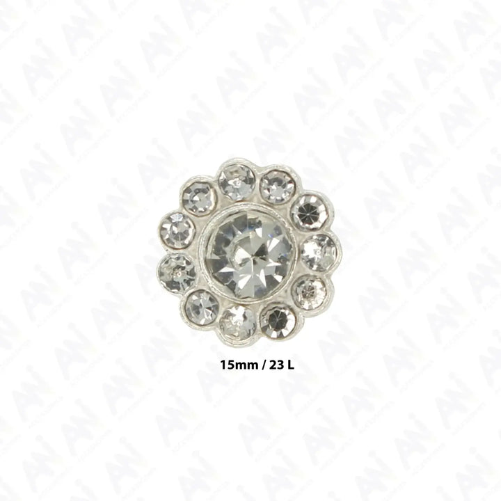 Sunflower Rhinestone Silver Metal Buttons | 15mm(23L)