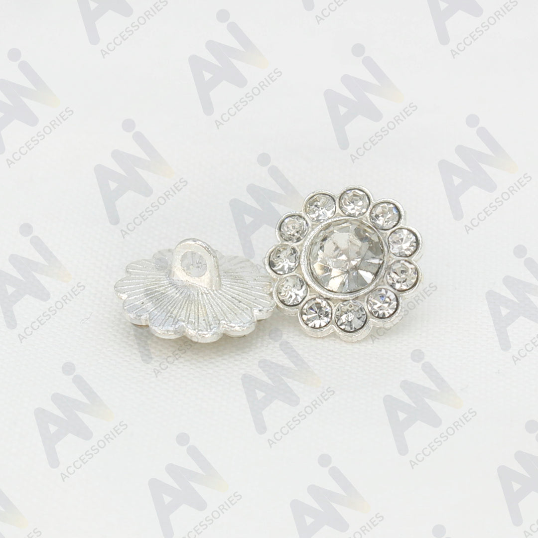 Sunflower Rhinestone Silver Metal Buttons