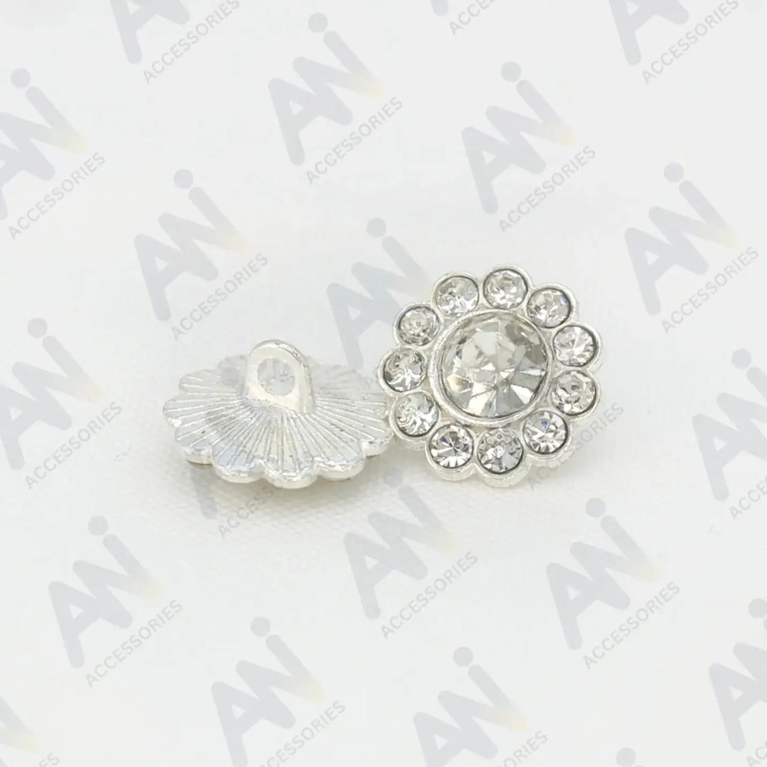 Sunflower Rhinestone Silver Metal Buttons | 15mm(23L)
