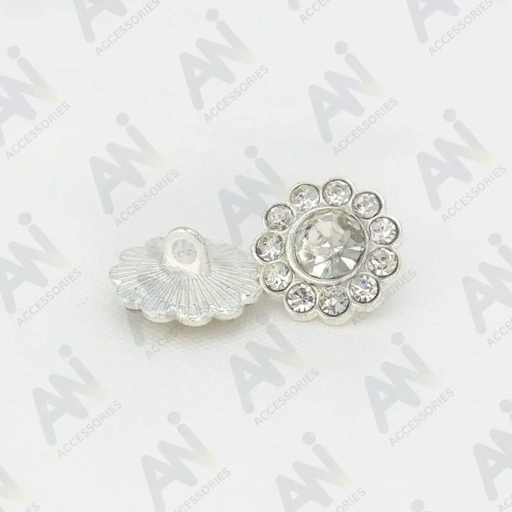 Sunflower Rhinestone Silver Metal Buttons | 15mm(23L)