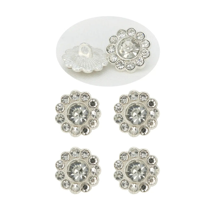 Sunflower Rhinestone Silver Metal Buttons | 15mm(23L)
