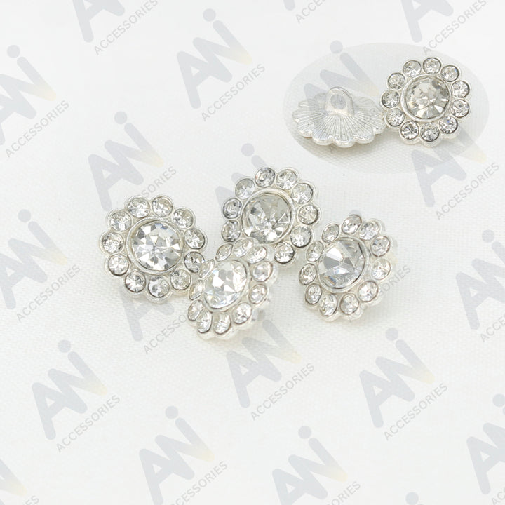 Sunflower Rhinestone Silver Metal Buttons