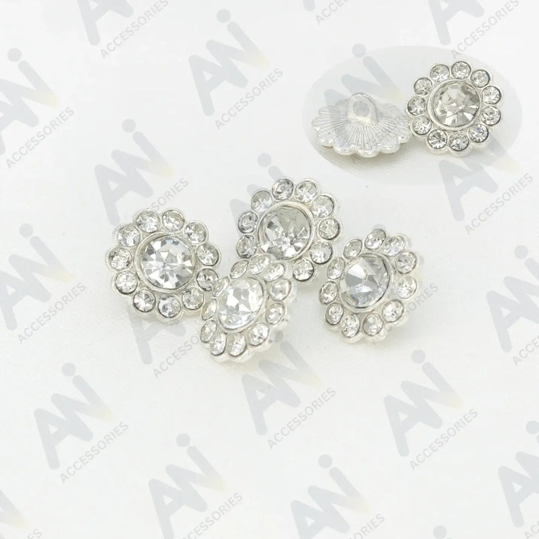 Sunflower Rhinestone Silver Metal Buttons | 15mm(23L)