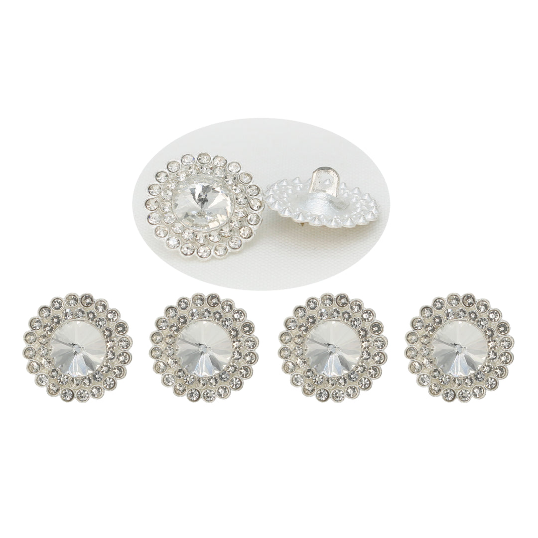 Dome Rhinestone Floral Design Metal Buttons