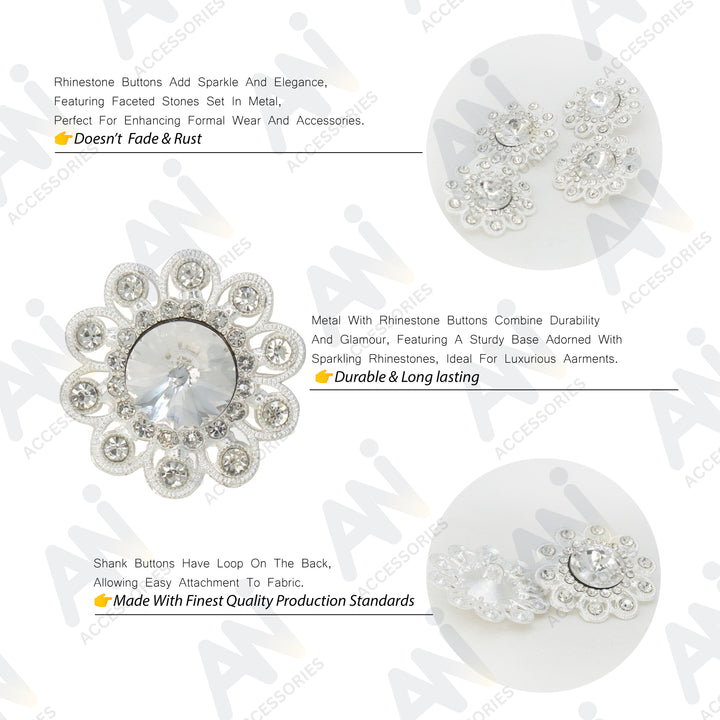 Sunflower Style Dome Rhinestone Metal Buttons