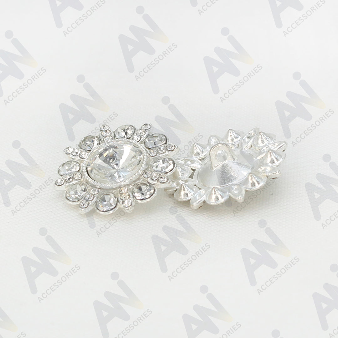 Dome Rhinestone Silver Metal Buttons