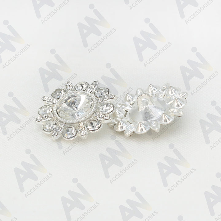 Dome Rhinestone Silver Metal Buttons