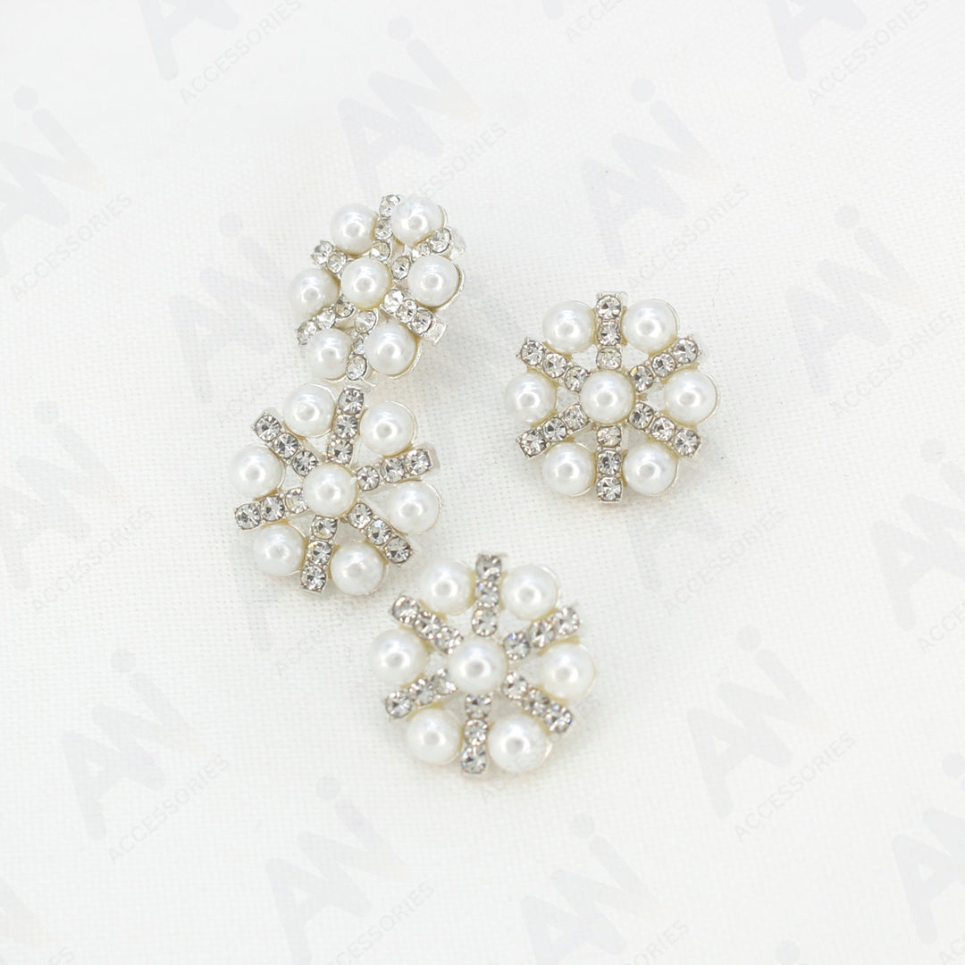 Pearl Rhinestone Silver Buttons