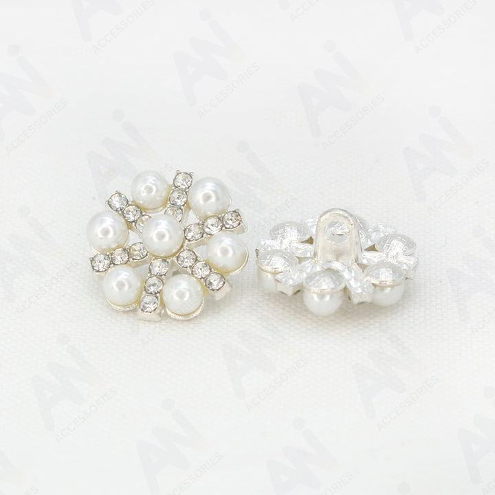 Pearl Rhinestone Silver Buttons