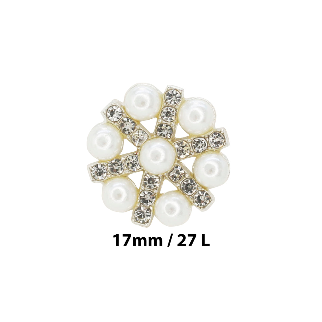 Pearl Rhinestone Silver Buttons