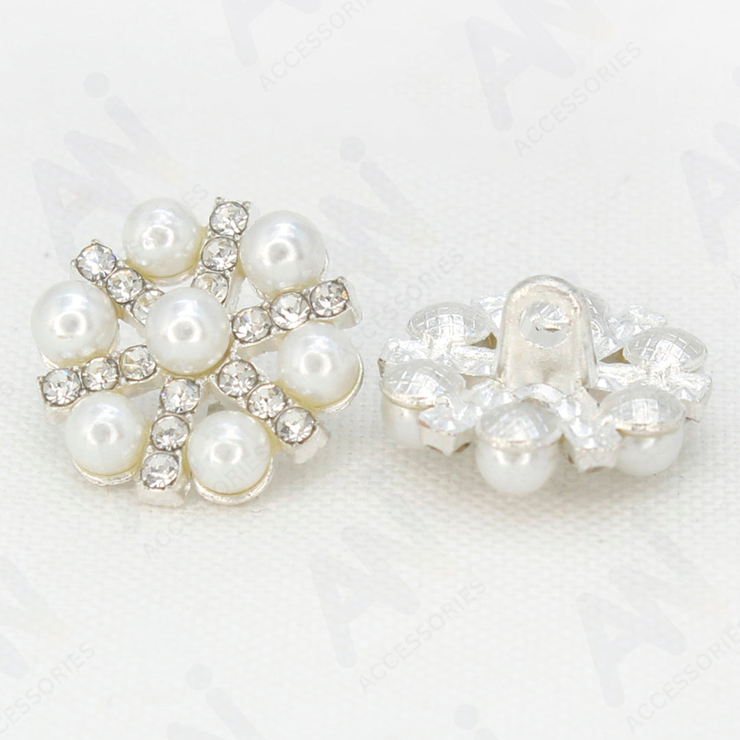 Pearl Rhinestone Silver Buttons