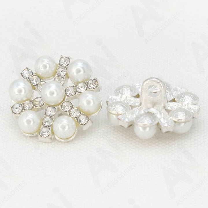 Pearl Rhinestone Silver Buttons