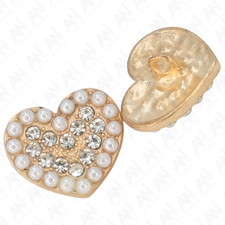 Heart Shape Pearl Rhinestone Metal Buttons