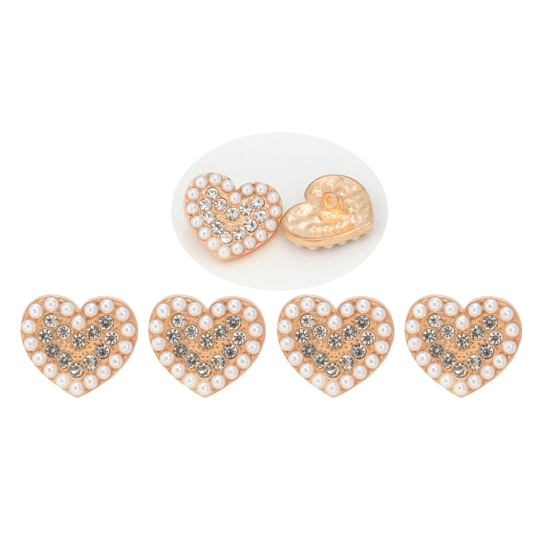 Heart Shape Pearl Rhinestone Metal Buttons