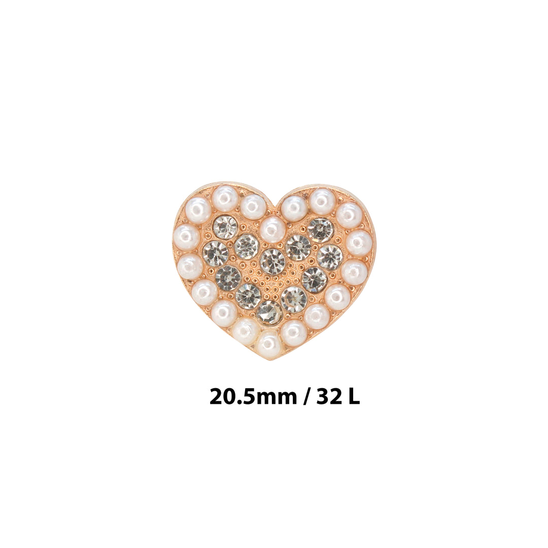 Heart Shape Pearl Rhinestone Metal Buttons