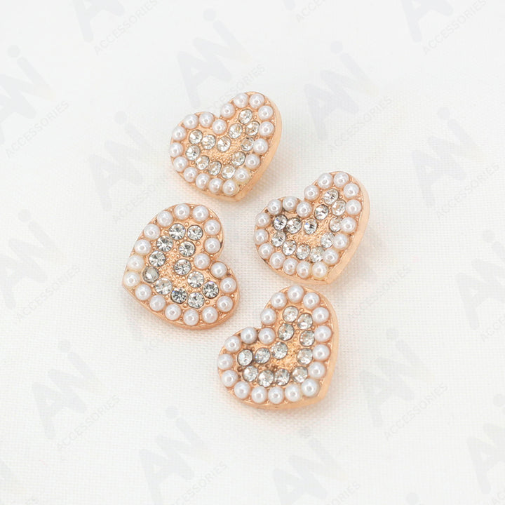 Heart Shape Pearl Rhinestone Metal Buttons