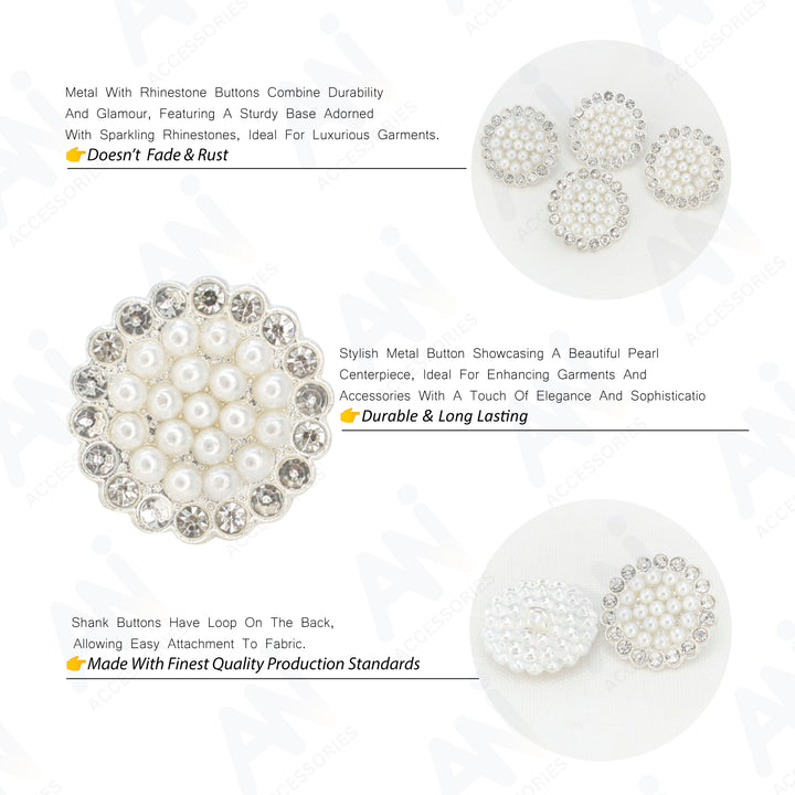 Floral Style Peral Rhinestone Buttons