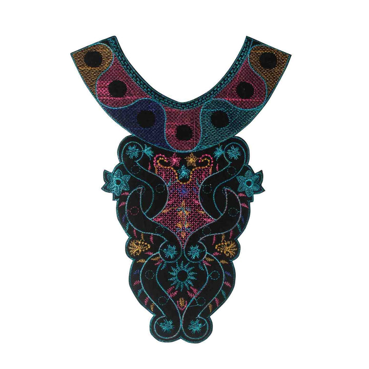 Multicolor artistic paisley floral fusion round neckline yoke with intricate embroidery by Ani Accessories