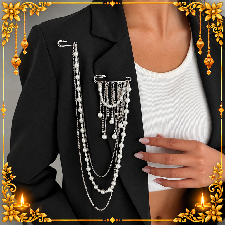 Pearl Cascade Dome Chain Brooch