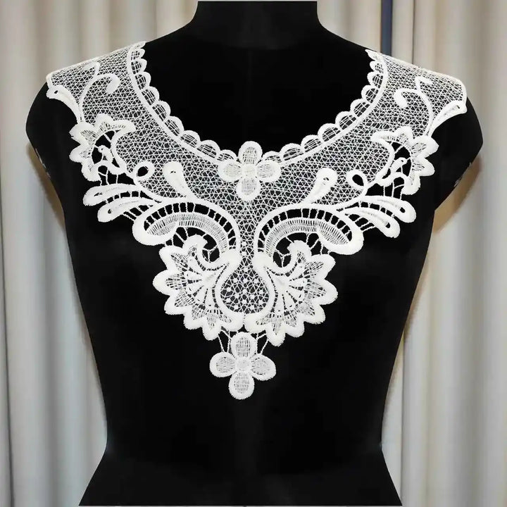 Ornate detailing lace neckline applique with intricate floral craftsmanship for ethnic wear by Ani Accessories