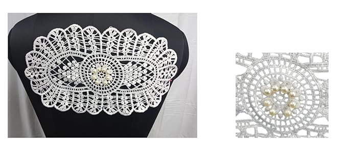 Oval floral pearl neckline featuring elegant embroidery and luminous pearls, dyeable sew-on applique for festive wear