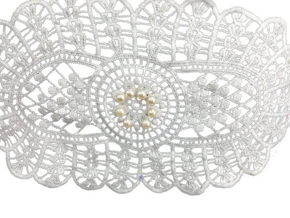 Oval floral pearl neckline with handcrafted embroidery and refined pearl shine, dyeable sew-on applique for ethnic dresses