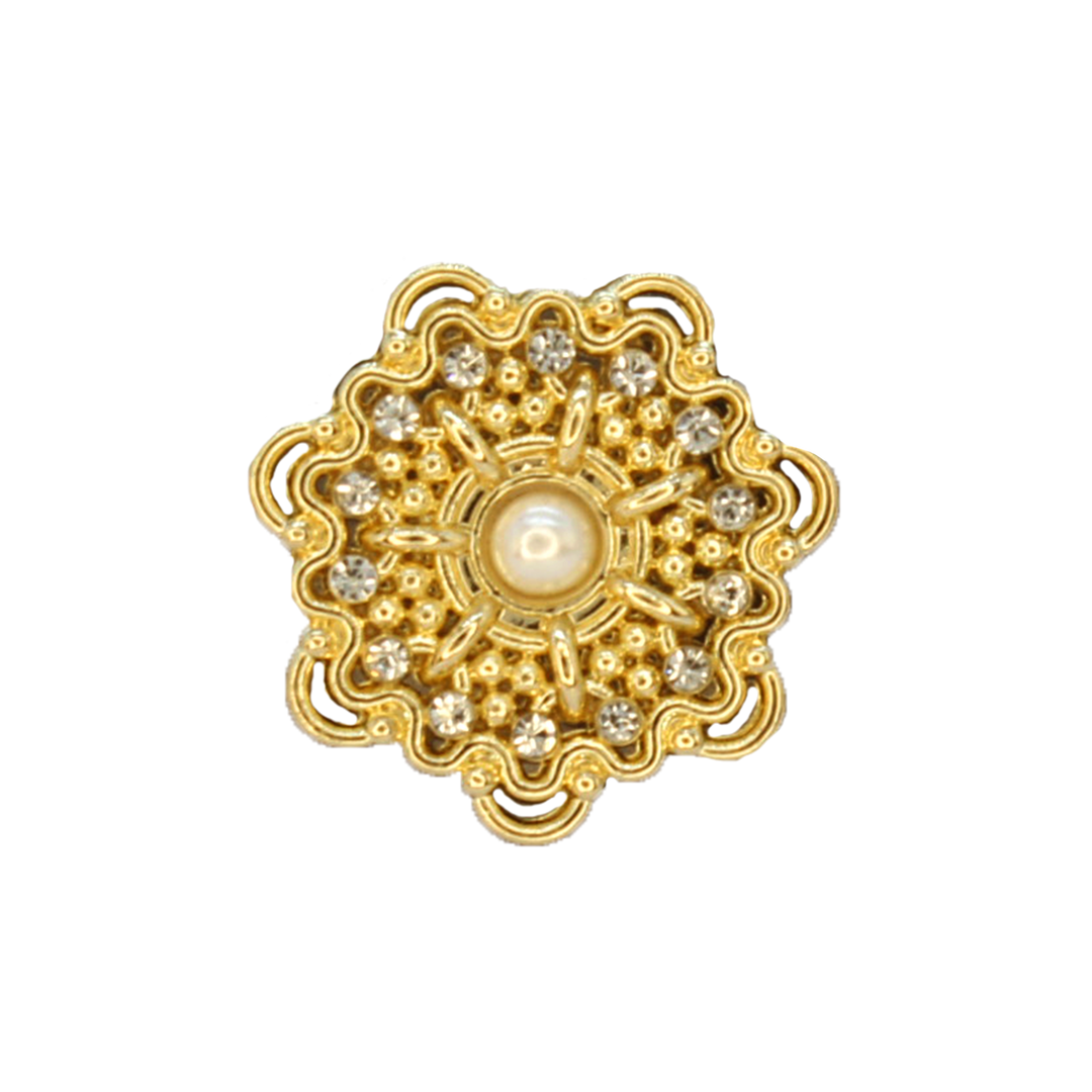 Gold Floral Metal Button with Diamond and Pearl Accents