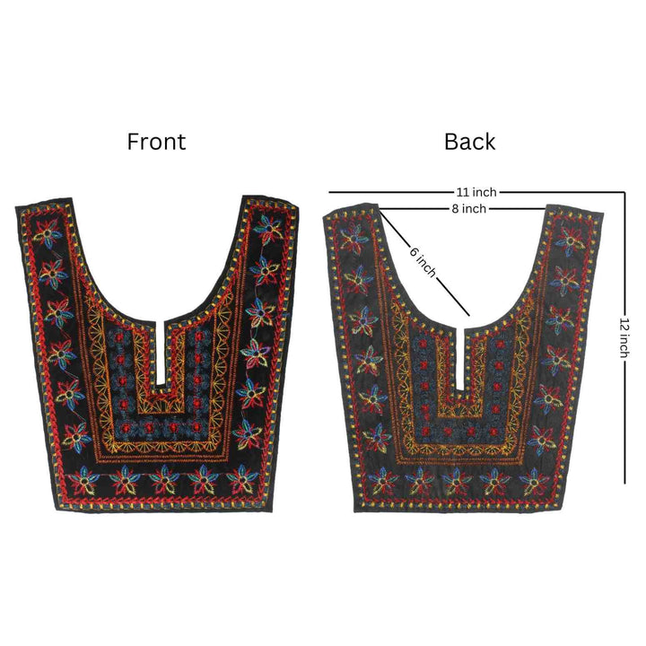 Front and Back Premium Elegant multicolor embroidered ethnic neckline by Ani Accessories with detailed patterns and luxurious handcrafted look