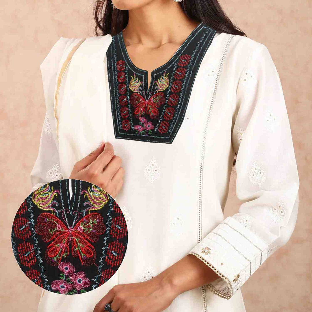 Premium U shape butterfly floral ethnic neckline showcasing artistic embroidery Ani Accessories