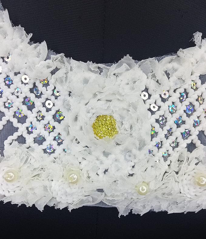 Premium cross motif neckline with multicolor sequins, pearls and yellow stone embellishment