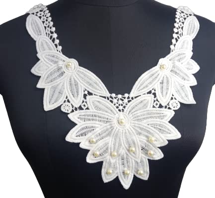 Premium elongated lace floral pearl neckline by Ani Accessories, perfect for stylish kurti, blouse, and dress designs.