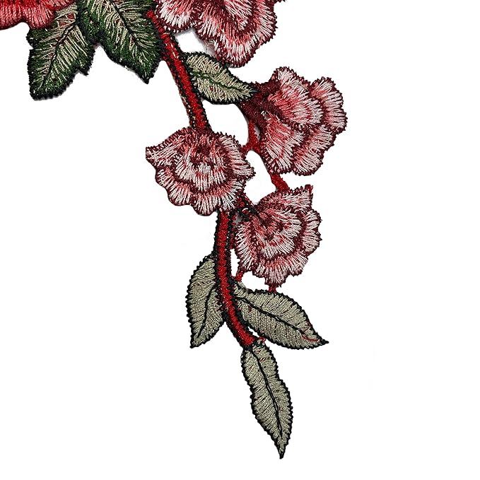 Rose Flower Patch by Ani Accessories, close-up view showing detailed floral applique craftsmanship for fashion and DIY outfits