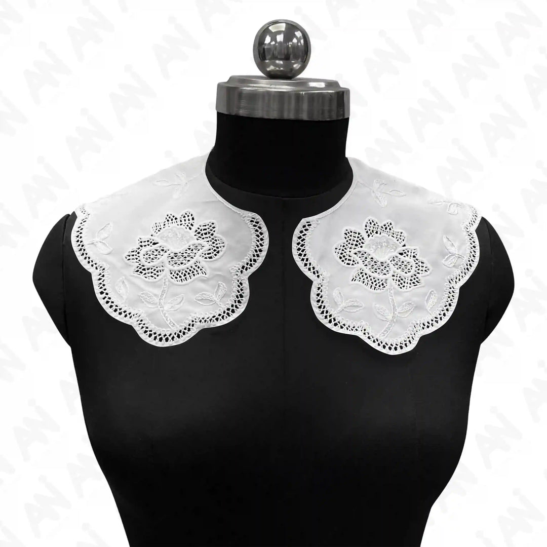 Ruffled Peter Pan neck collar by Ani Accessories with elegant layered detail for dresses and blouse styling looks